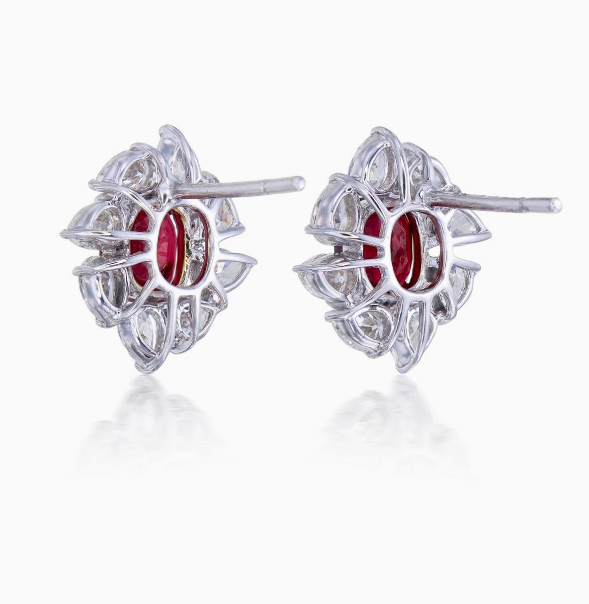 Cushion Cut GRS Certified 2.12 Carat Pigeon Blood Ruby and Diamond Earrings For Sale