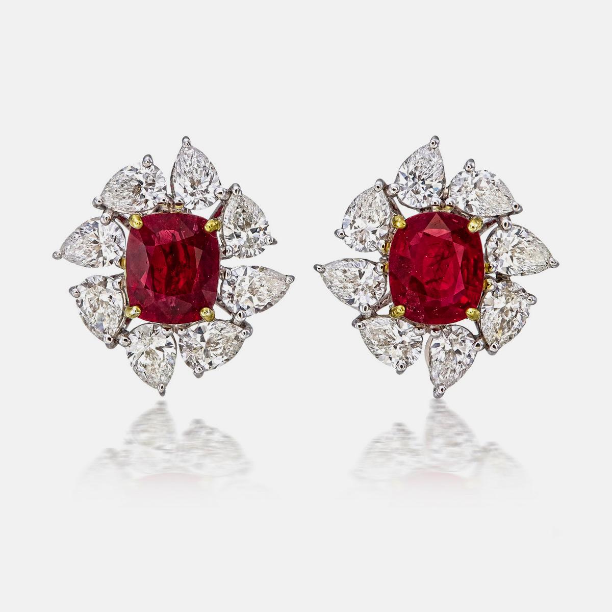 GRS Certified 2.12 Carat Pigeon Blood Ruby and Diamond Earrings In New Condition For Sale In Bangkok, TH