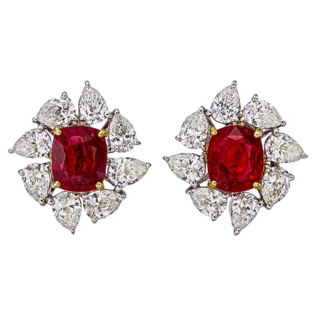GRS Certified 2.12 Carat Pigeon Blood Ruby and Diamond Earrings For Sale