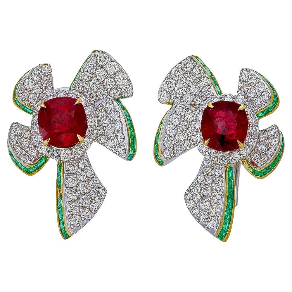 GRS Certified 2.13 Carats Pigeon Blood Ruby Earrings in 18 Karat White Gold For Sale