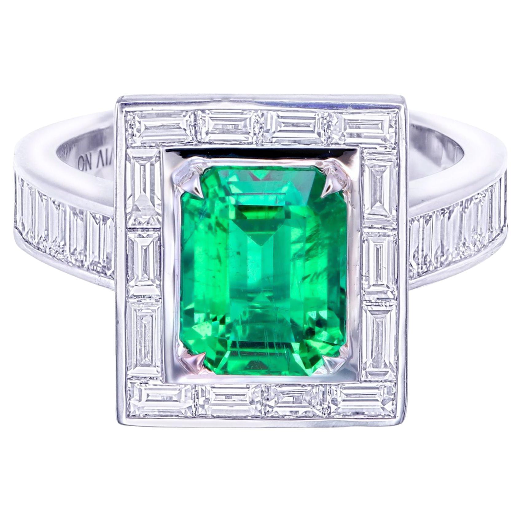GRS Certified 2.14 Carat No Oil Vivid G. Emerald & Diamond Ring