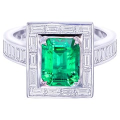 GRS Certified 2.14 Carat No Oil Vivid G. Emerald & Diamond Ring
