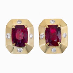 GRS Certified 2.14 Carat Pigeon Blood Burma No Heat Ruby Diamond Stud Earrings