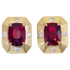 GRS Certified 2.14 Carat Pigeon Blood Burma No Heat Ruby Diamond Stud Earrings