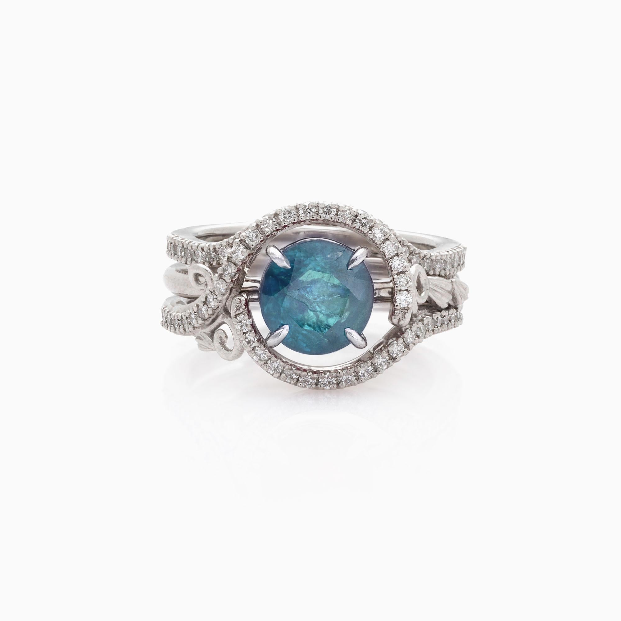 Moderne Bague en or 14K certifiée GRS avec tourmaline Indicolite de 2,14 ct et diamant de 0,60 ct en vente