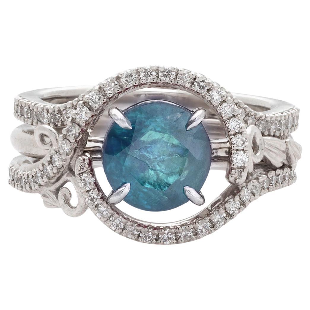 Bague en or 14K certifiée GRS avec tourmaline Indicolite de 2,14 ct et diamant de 0,60 ct en vente