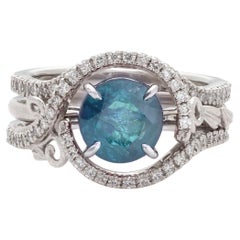 Bague en or 14K certifiée GRS avec tourmaline Indicolite de 2,14 ct et diamant de 0,60 ct