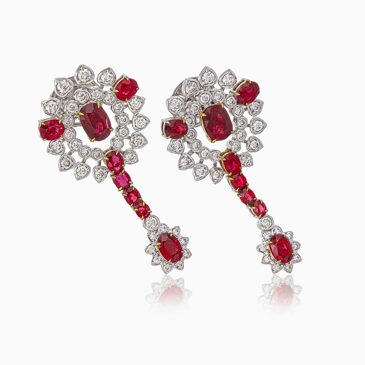 GRS Certified 2.15 Carats Pigeon Blood Ruby Earrings in 18 Karat White Gold In New Condition For Sale In Bangkok, TH
