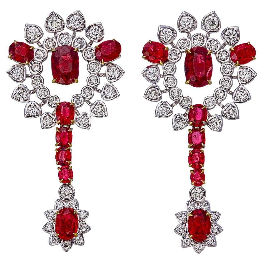 GRS Certified 2.15 Carats Pigeon Blood Ruby Earrings in 18 Karat White Gold