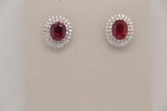 GRS Certified 2.16 Carat Burmese No Heat Pigeon Blood Ruby and Diamond Earrings