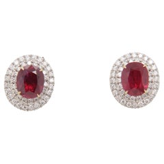 GRS Certified 2.16 Carat Burmese No Heat Pigeon Blood Ruby and Diamond Earrings