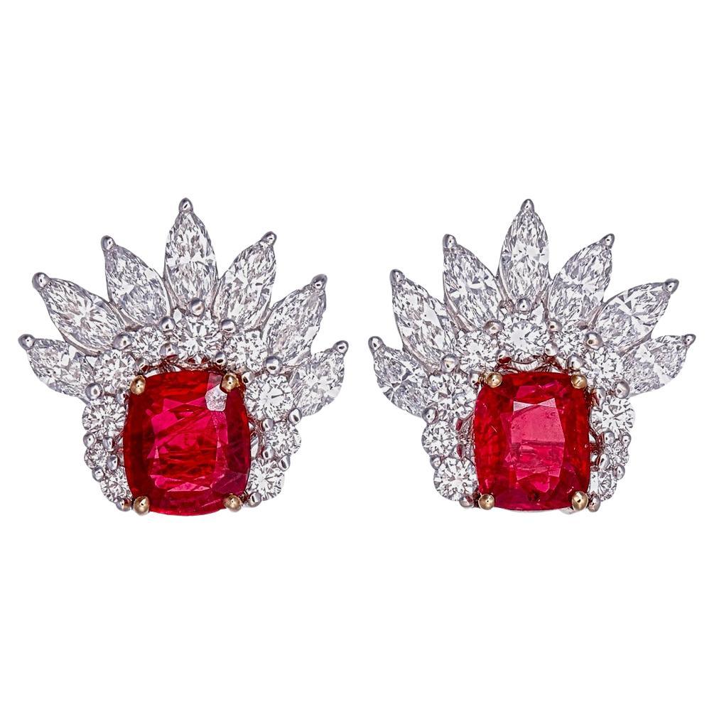 Boucles d'oreilles certifiées GRS de 2.17 carats de rubis birman et diamants en 18k WG en vente
