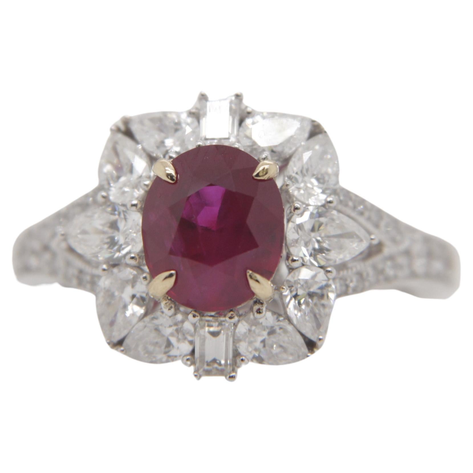 GRS Certified 2.18 Carat Burmese Ruby No Heat Pigeon Blood Ring in 18k Gold For Sale