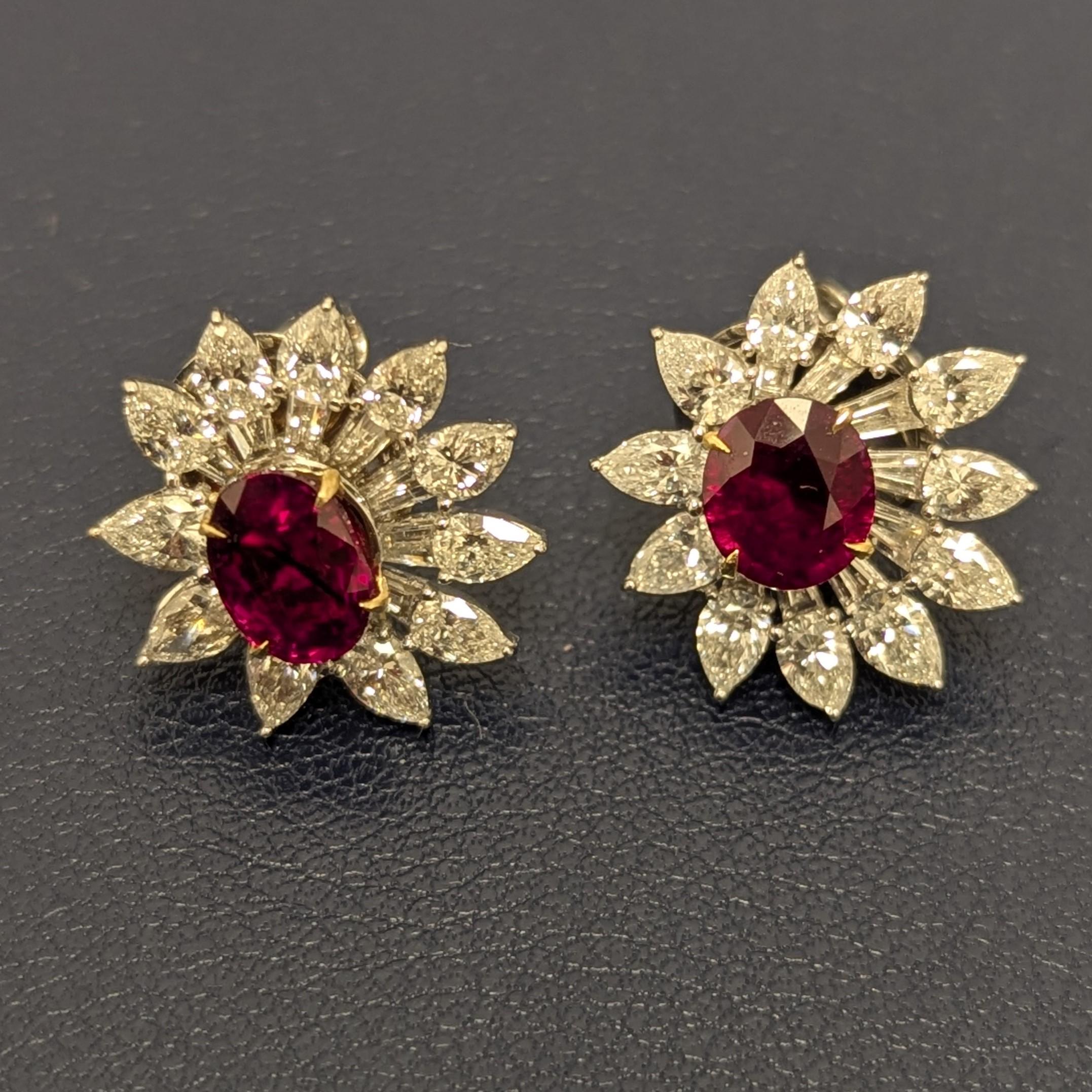 Oval Cut GRS Certified 2.19 Carat Burmese Ruby Diamond White Gold Earring Studs For Sale