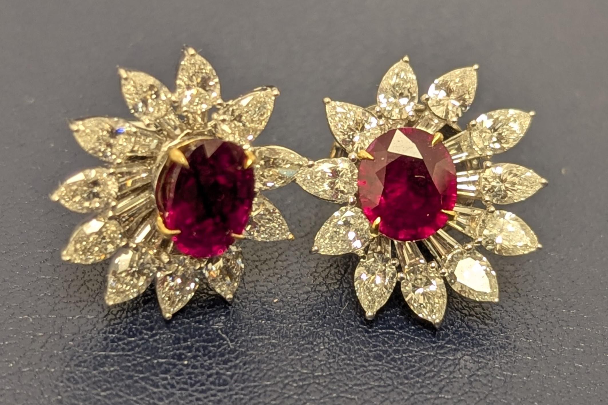 GRS Certified 2.19 Carat Burmese Ruby Diamond White Gold Earring Studs In Excellent Condition For Sale In New York, NY
