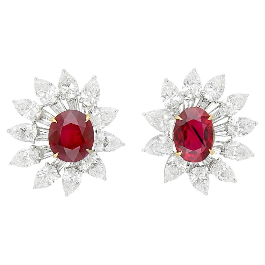 GRS Certified 2.19 Carat Burmese Ruby Diamond White Gold Earring Studs For Sale