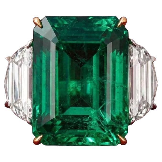 Bague en diamant émeraude colombienne de 22 carats certifiée GRS en vente