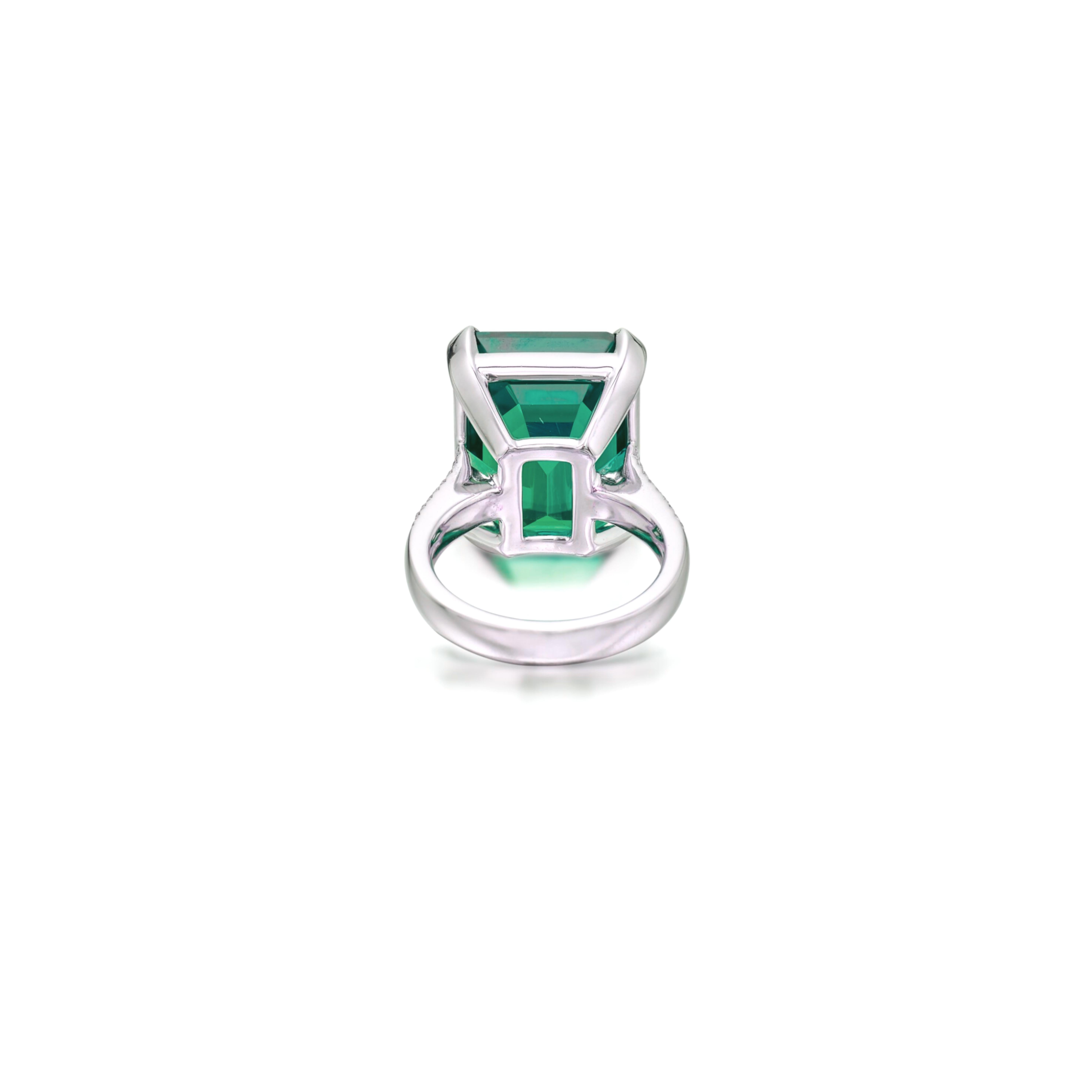 Contemporary GRS Certified 12.09 Carat INSIGNIFICANT OIL Emerald Platinum Ring For Sale