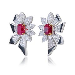 GRS Certified 2.20 Carat Burmese Pigeon Blood No Heat Ruby and Diamond Earrings
