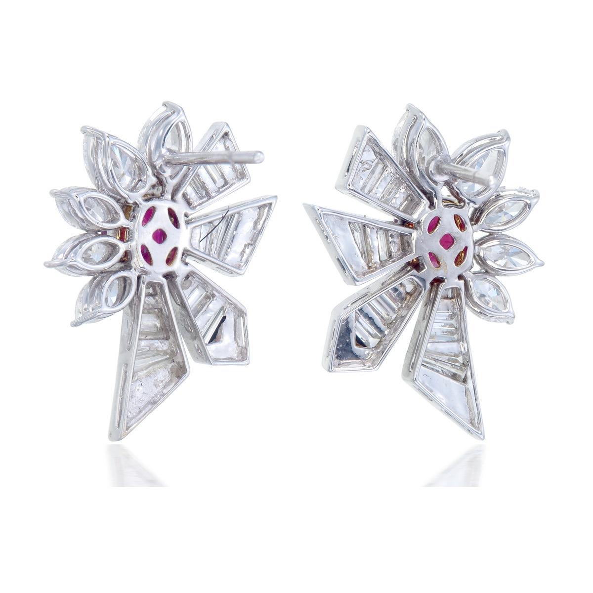 Cushion Cut GRS Certified 2.20 Carat Burmese Pigeon Blood No Heat Ruby and Diamond Earrings For Sale