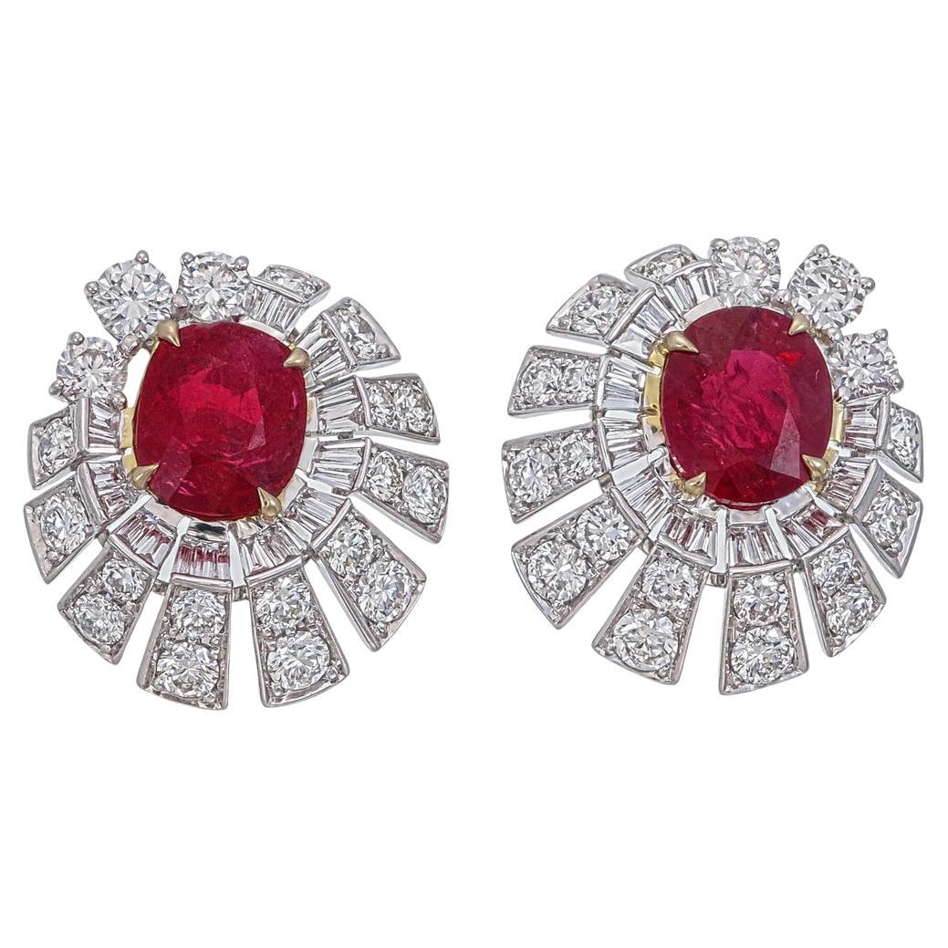 GRS Certified 2.21 Carat Burma Pigeon Blood No Heat Ruby Diamond Stud Earrings