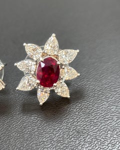 GRS Certified 2.22 Carat Burma No Heat Vivid Red Ruby Diamond Platinum Earrings