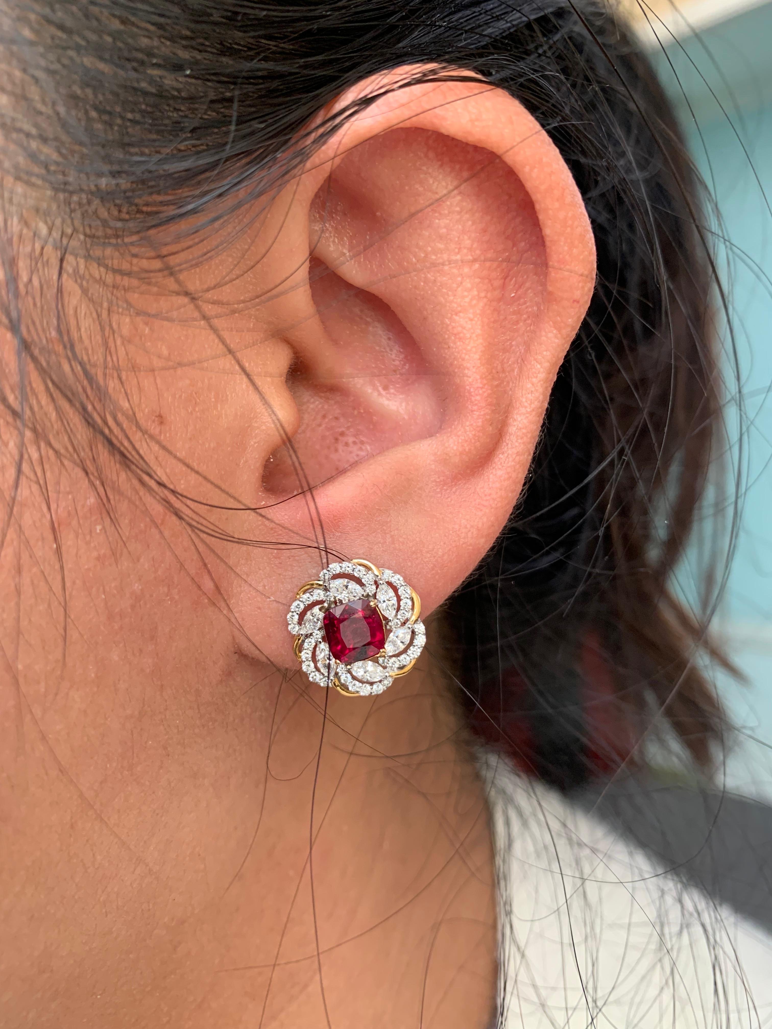 GRS-zertifizierte 2,23 Karat Burma Rubin und Diamant-Ohrringe in 18 Karat Weißgold im Zustand „Neu“ im Angebot in Bangkok, TH