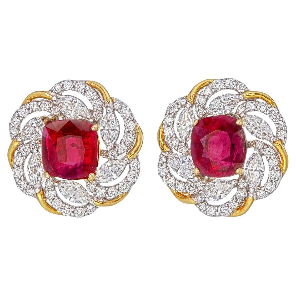 GRS-zertifizierte 2,23 Karat Burma Rubin und Diamant-Ohrringe in 18 Karat Weißgold im Angebot