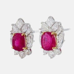 GRS Certified 2.23 Carat Pigeon Blood Burma No Heat Ruby Diamond Stud Earrings