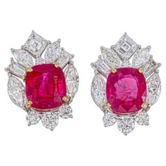 GRS Certified 2.23 Carat Pigeon Blood Burma No Heat Ruby Diamond Stud Earrings