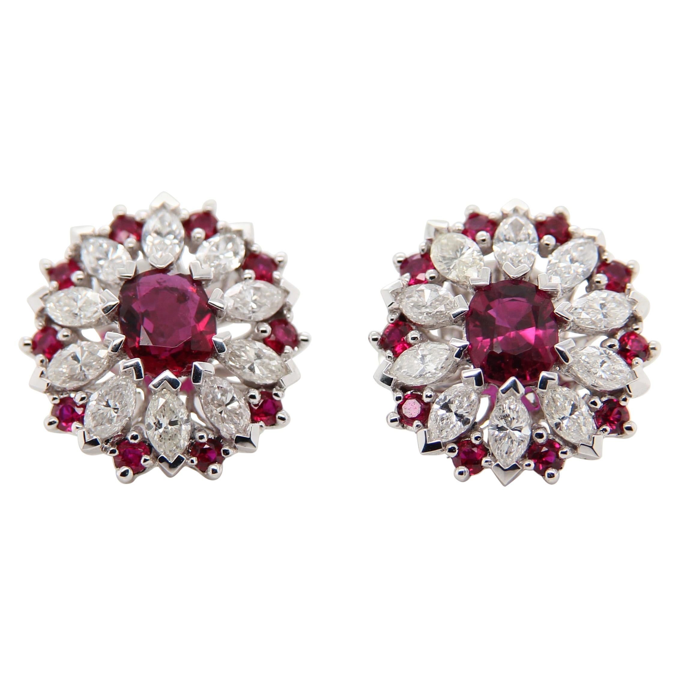 GRS Certified 2.26 Carat Thai Ruby and Diamond 18 Karat Gold Earring