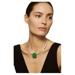 GRS Certified 22.64 Carat Colombian Emerald and Diamond Platinum Necklace
