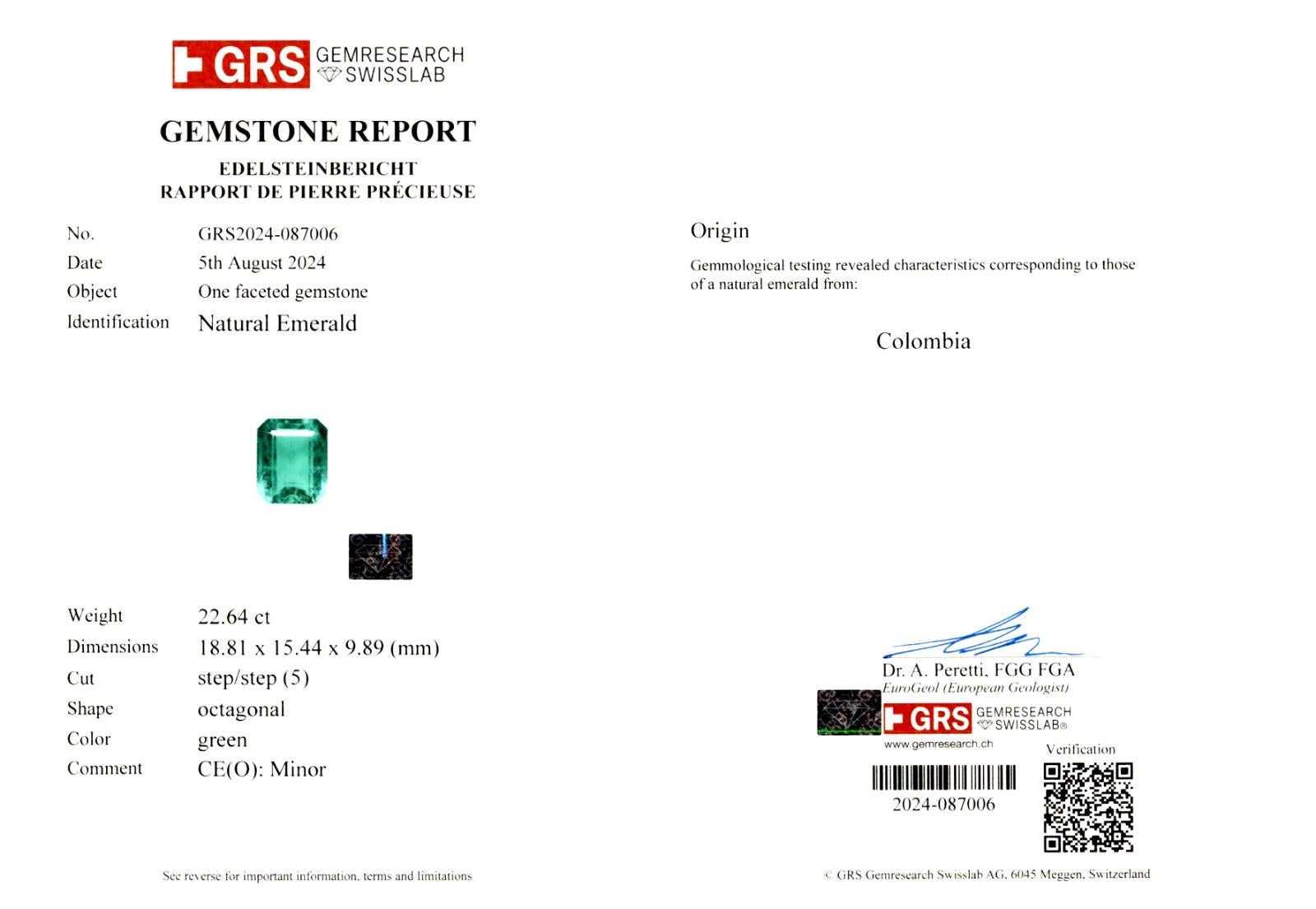 Femenino o masculino Anillo de Platino con Esmeralda Colombiana Certificada GRS de 22,64 Quilates y Baguette Cónica en venta