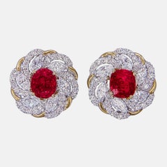 GRS Certified 2.27 Carat Burma No Heat Pigeon Blood Ruby And Diamond Earrings
