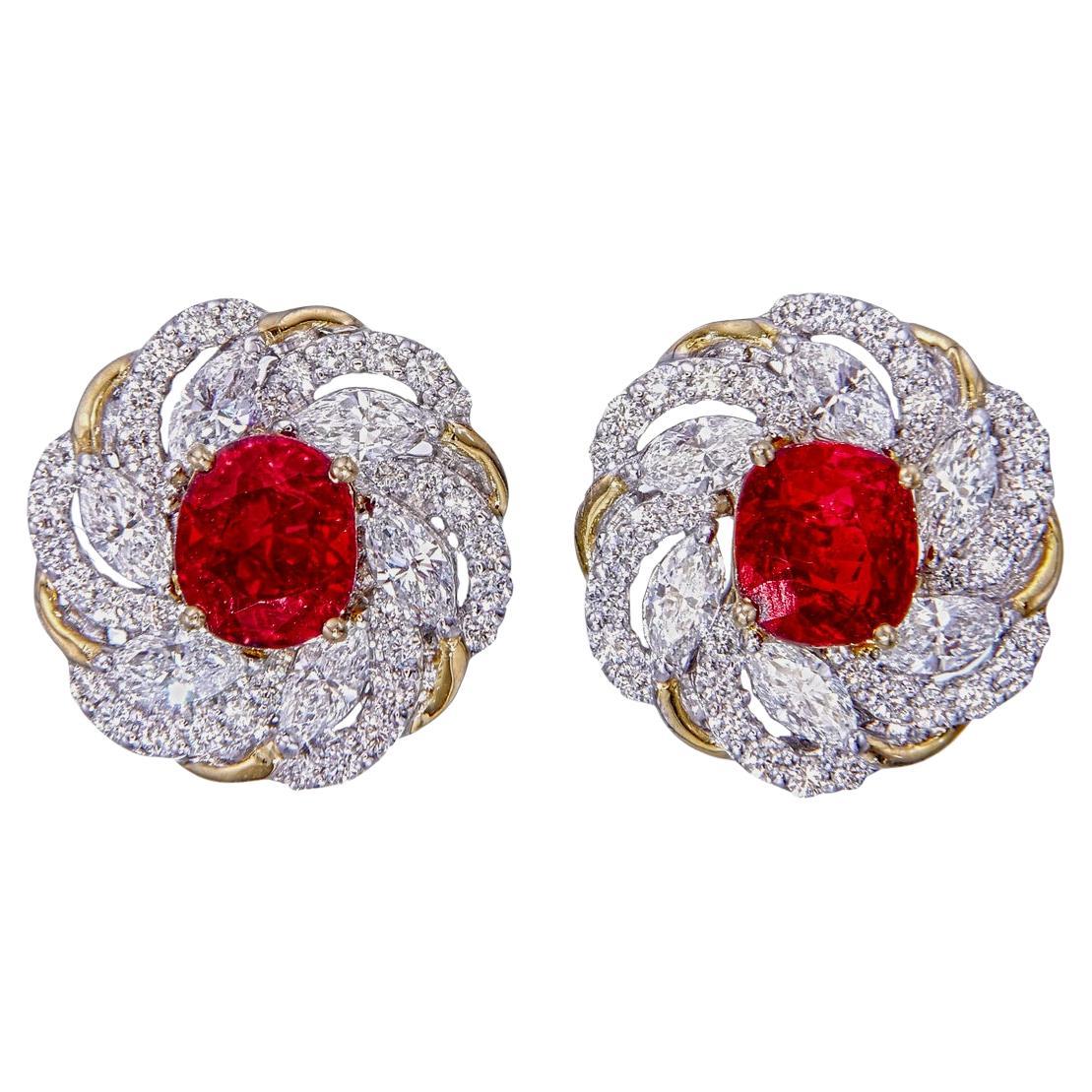 GRS-zertifizierte 2,27 Karat Burma No Heat Taubenblut Rubin und Diamant-Ohrringe