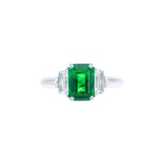 GRS Certified 2.27 Carat Vivid G. Emerald & Diamond Three Stone Ring