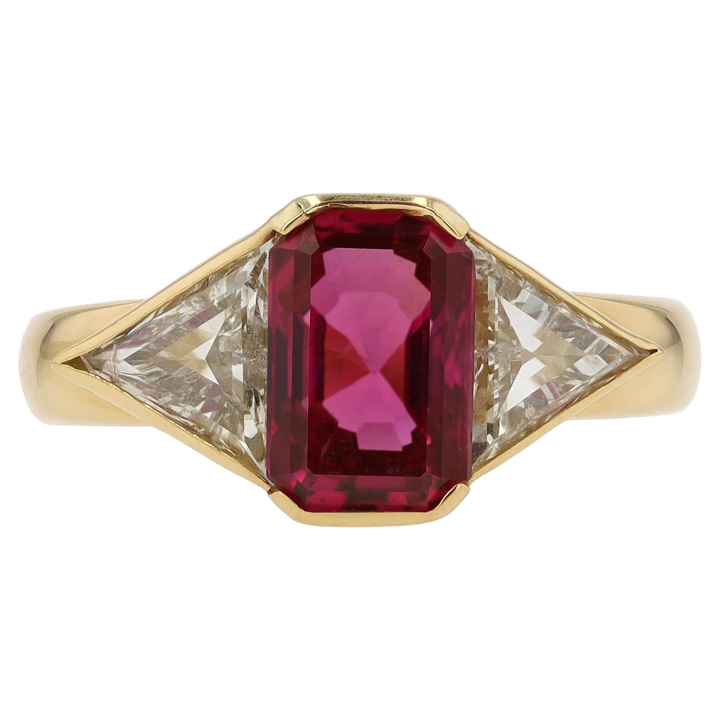 GRS Certified 2.31 Carat Vivid Ruby 3 Stone Engagement Ring