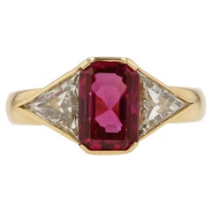 Retro GRS Certified 2.31 Carat Vivid Ruby 3 Stone Engagement Ring
