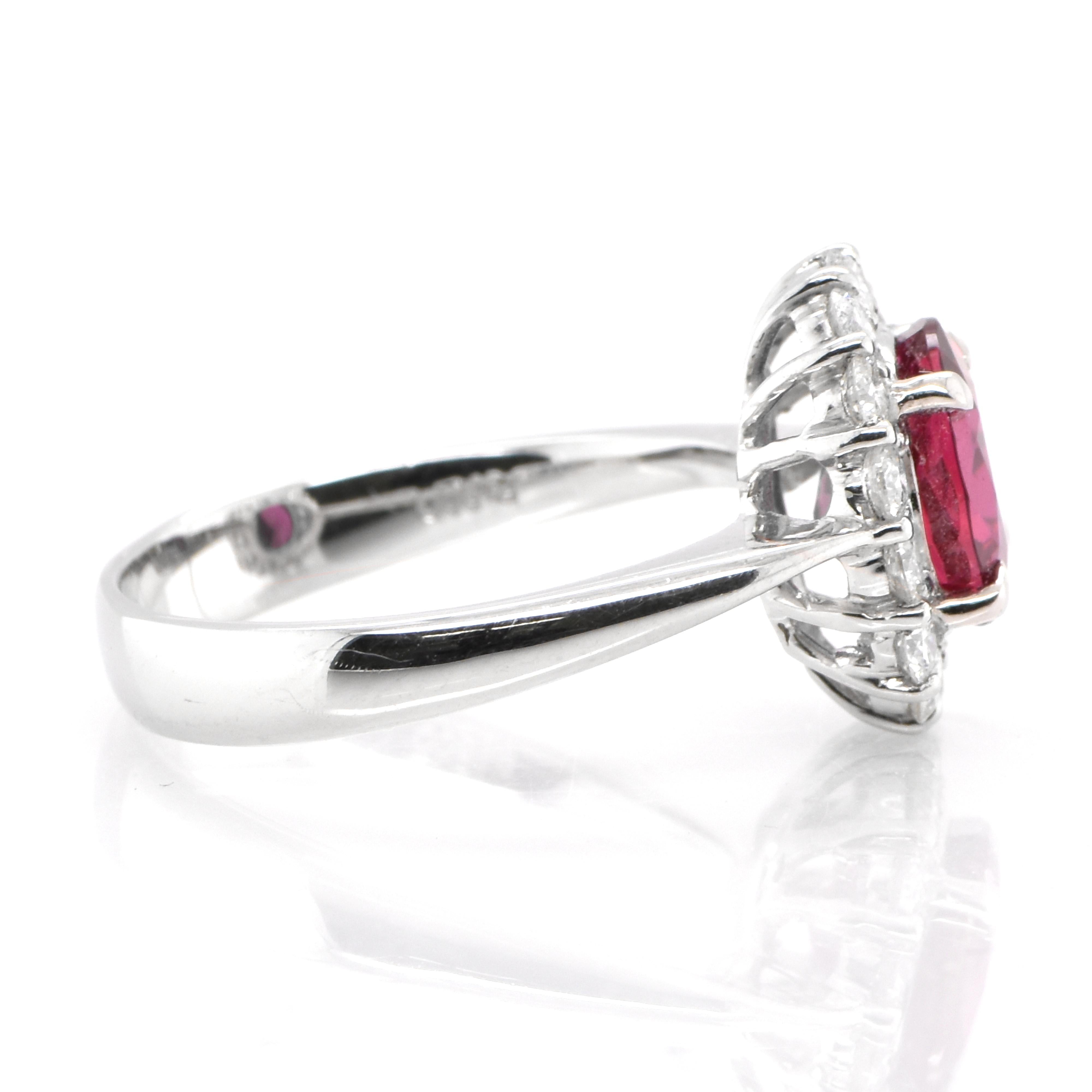 GRS Certified 2.33 Carat Natural, Vivid Red, Thai Ruby Halo Ring Set in Platinum In New Condition For Sale In Tokyo, JP