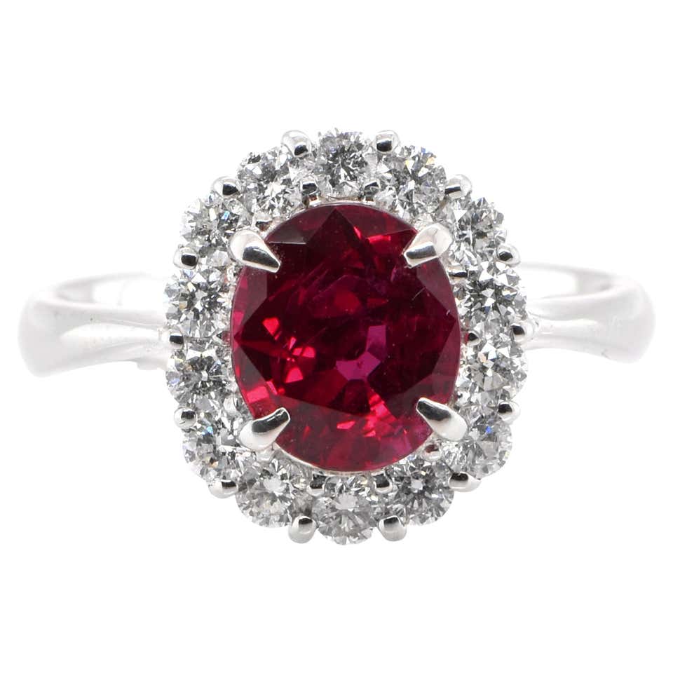 GRS Cert. 2.18 Carat Natural Burmese, Pigeon's Blood Ruby Ring Set in ...