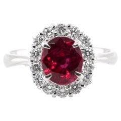 Bague halo de rubis thalandais naturel de 2,33 carats certifi GRS, rouge vif, sertie de platine