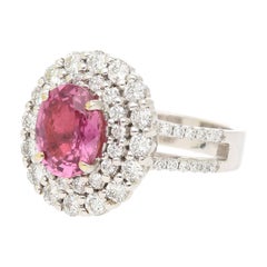 GRS Certified 2.33 Carat Pink Sapphire and Diamond Ring in 18K White Gold