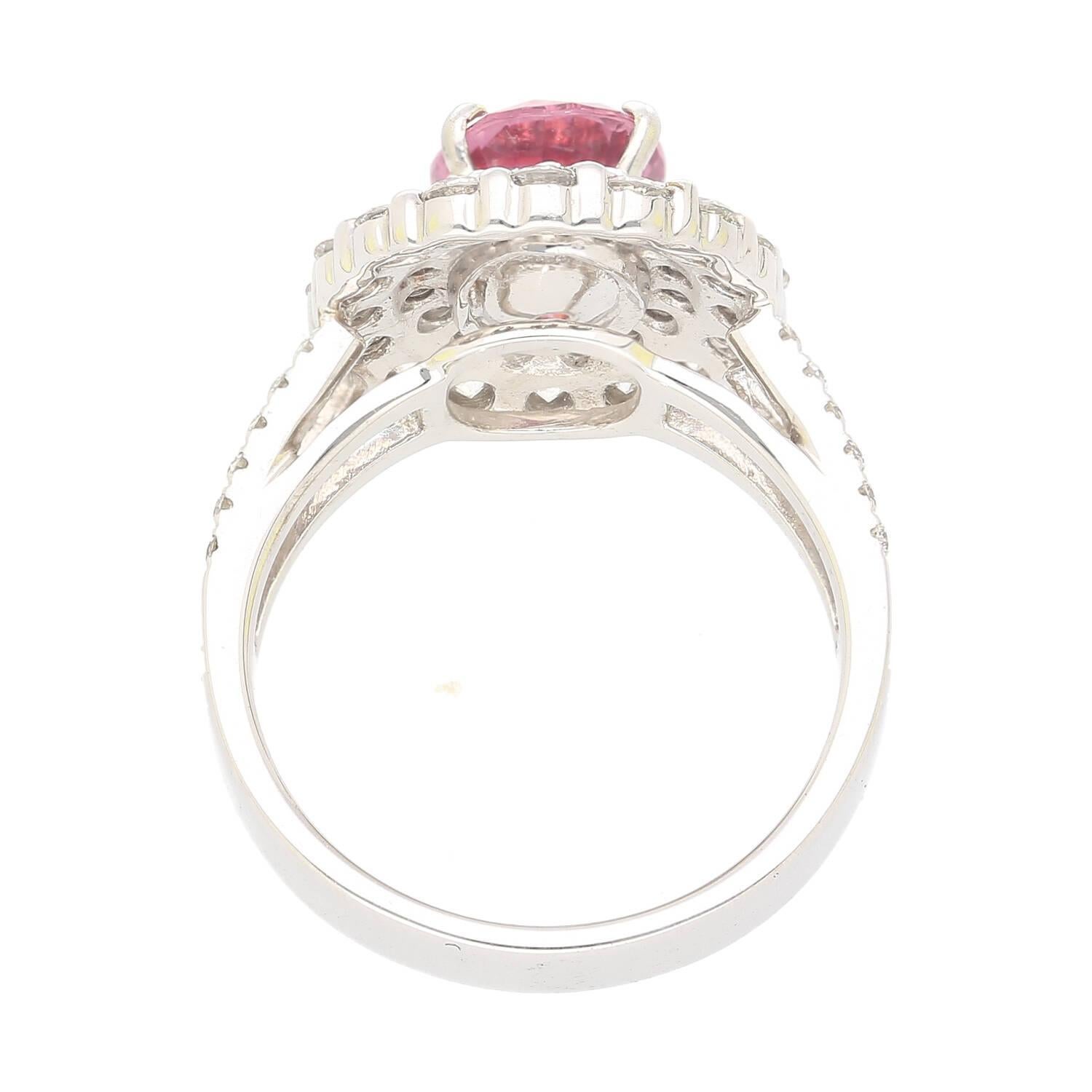 Oval Cut GRS Certified 2.33 Carat Pink Sapphire and Diamond Ring in 18K White Gold For Sale