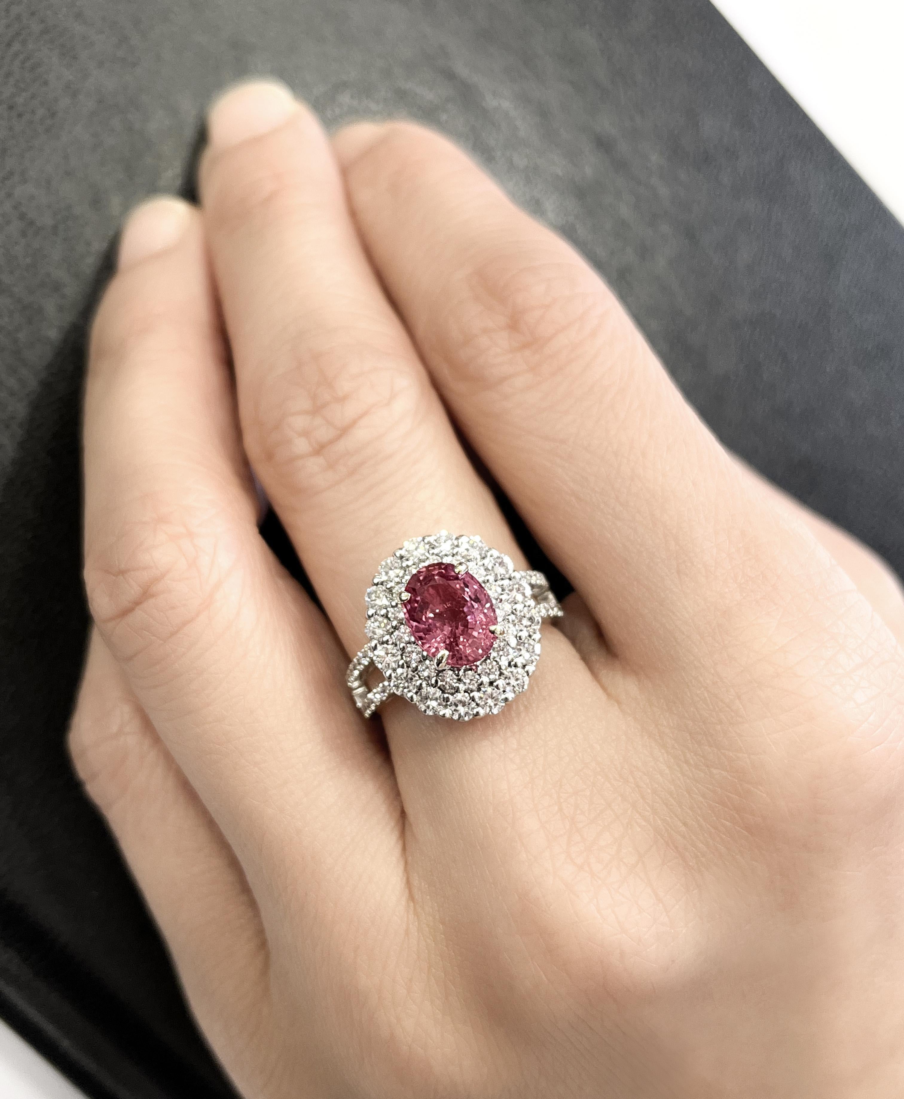 GRS Certified 2.33 Carat Pink Sapphire and Diamond Ring in 18K White Gold For Sale 1