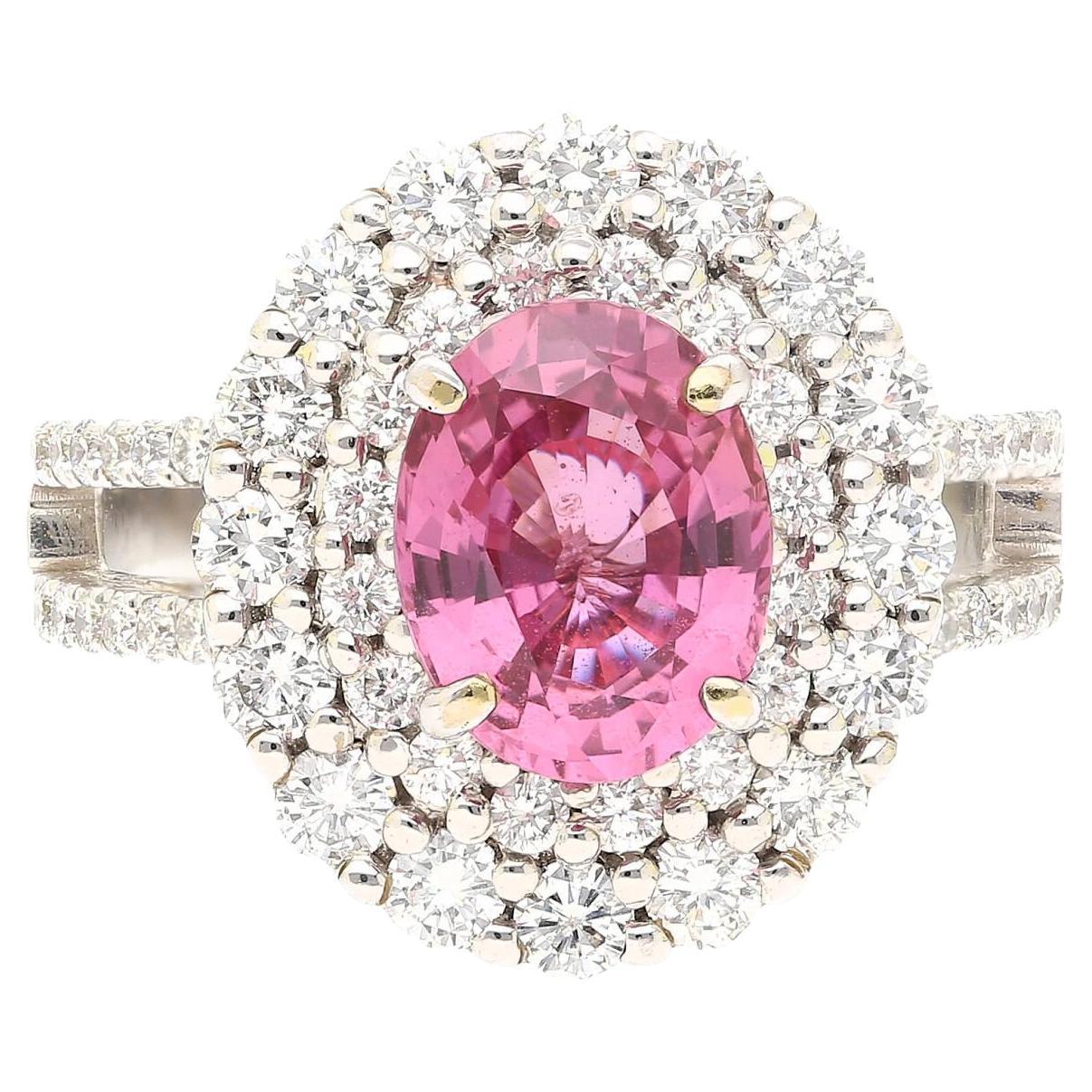 GRS Certified 2.33 Carat Pink Sapphire and Diamond Ring in 18K White Gold