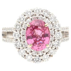 GRS Certified 2.33 Carat Pink Sapphire and Diamond Ring in 18K White Gold