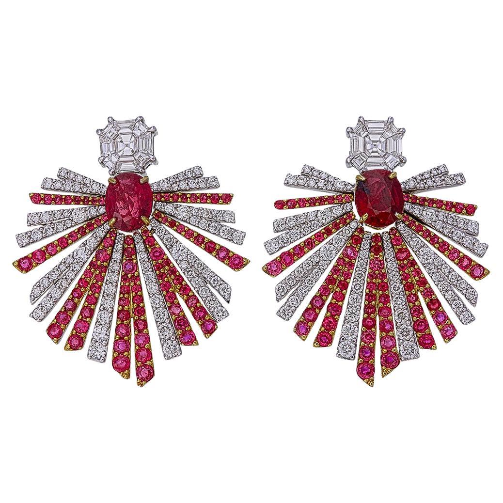GRS Certified 2.36 Carats Pigeon Blood Ruby Earrings in 18 Karat White Gold
