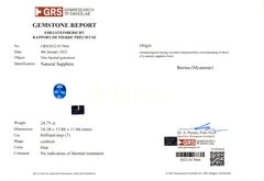 GRS Certified 24-Carat Burmese Unheated Sapphire Pendant in Platinum