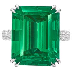 GRS Certified 22 Carat Emerald Minor Oil Colombian Green Emerald Ring