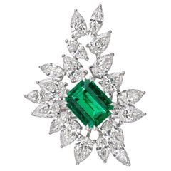 GRS Certified 2.40 Carat Insignificant Oil Vivid Zambian Emerald & Diamond Ring
